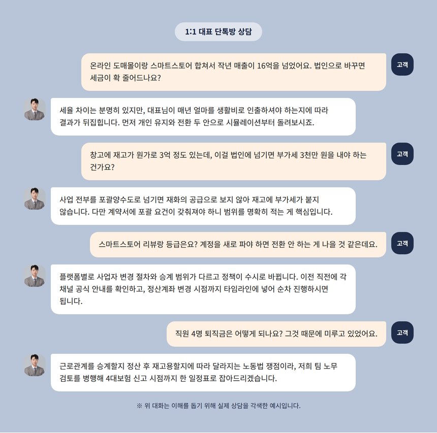 도소매업 법인전환 세무사 상담 대화 예시