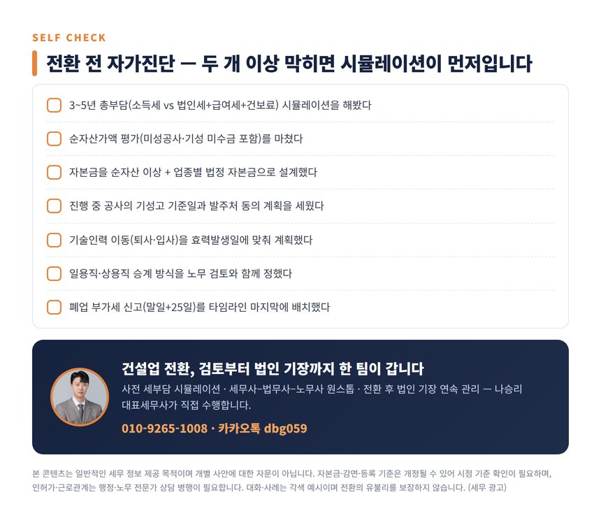 건설업 법인전환 세무사 자가진단 체크리스트