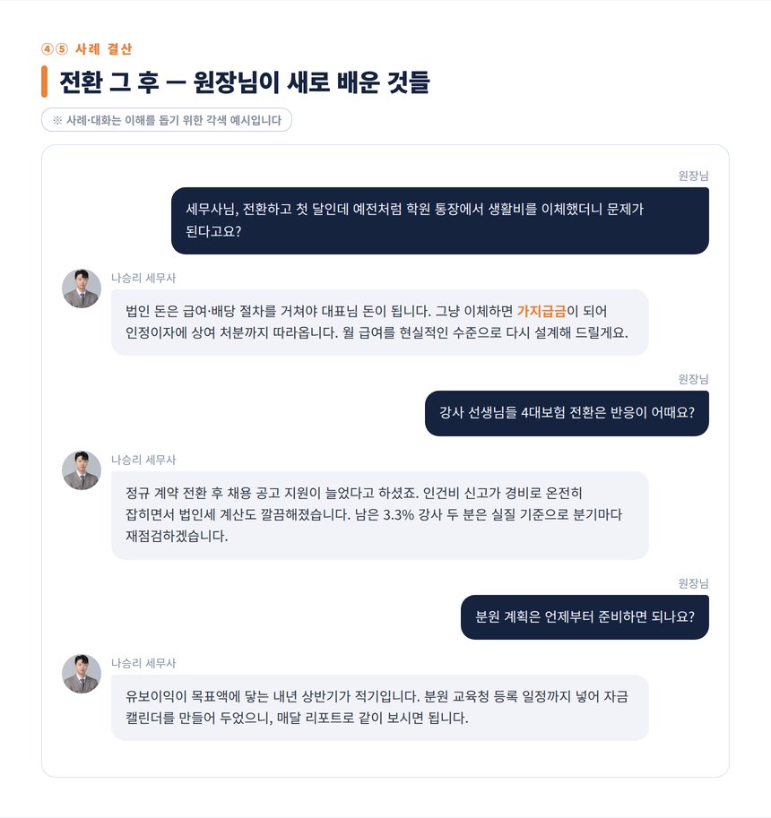 학원 법인전환 세무사 — 사례 결산과 전환 후 주의점