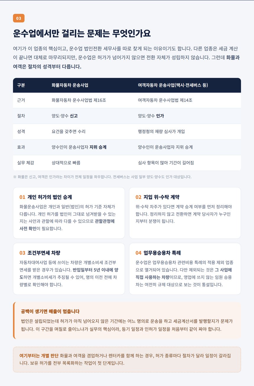 운수업에서만 걸리는 문제는 무엇인가요
