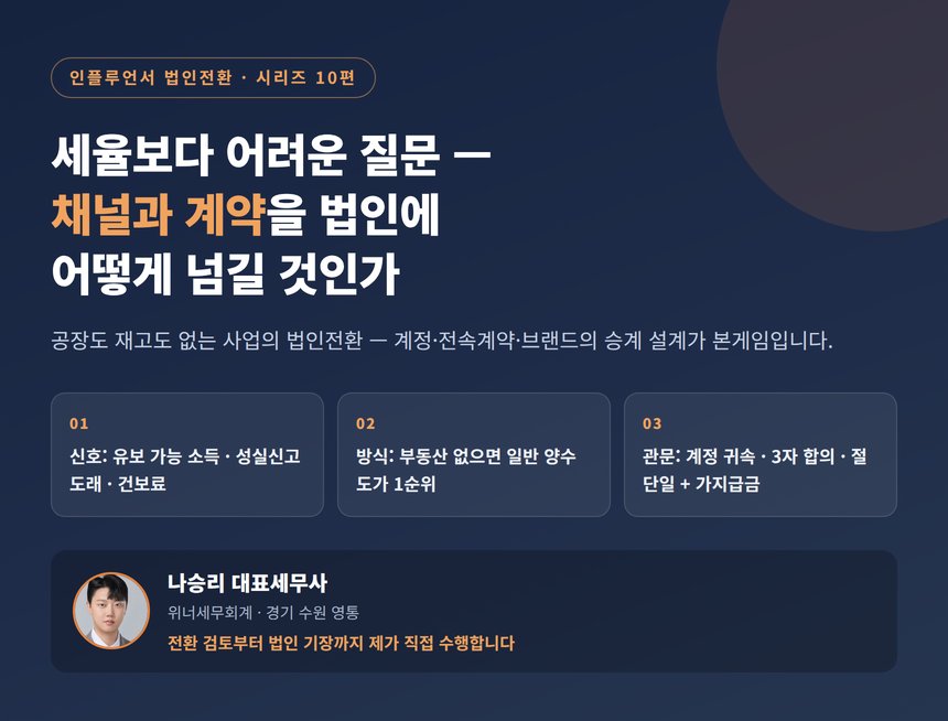 인플루언서 법인전환 세무사, 세율보다 어려운 질문 — 채널과 계약을 법인에 어떻게 넘길 것인가