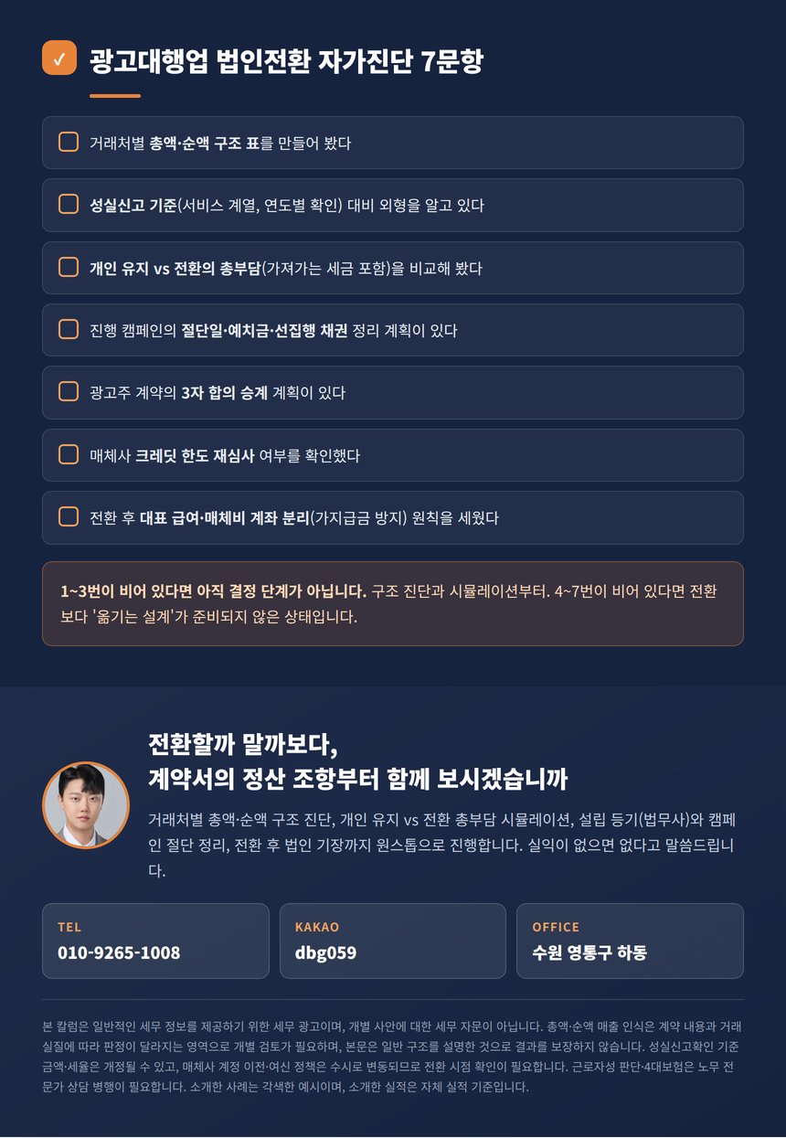 광고대행업 법인전환 자가진단 7문항과 원스톱 안내