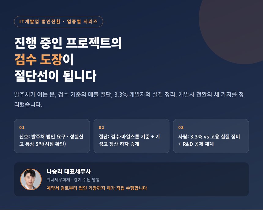 IT개발업 법인전환 세무사, 진행 중인 프로젝트의 검수 도장이 절단선이 됩니다