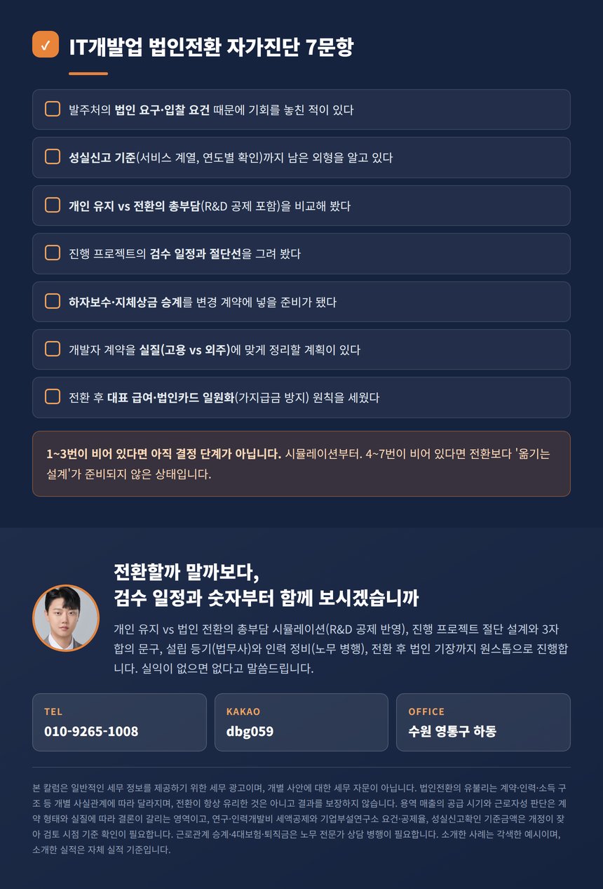 IT개발업 법인전환 자가진단 7문항과 원스톱 안내