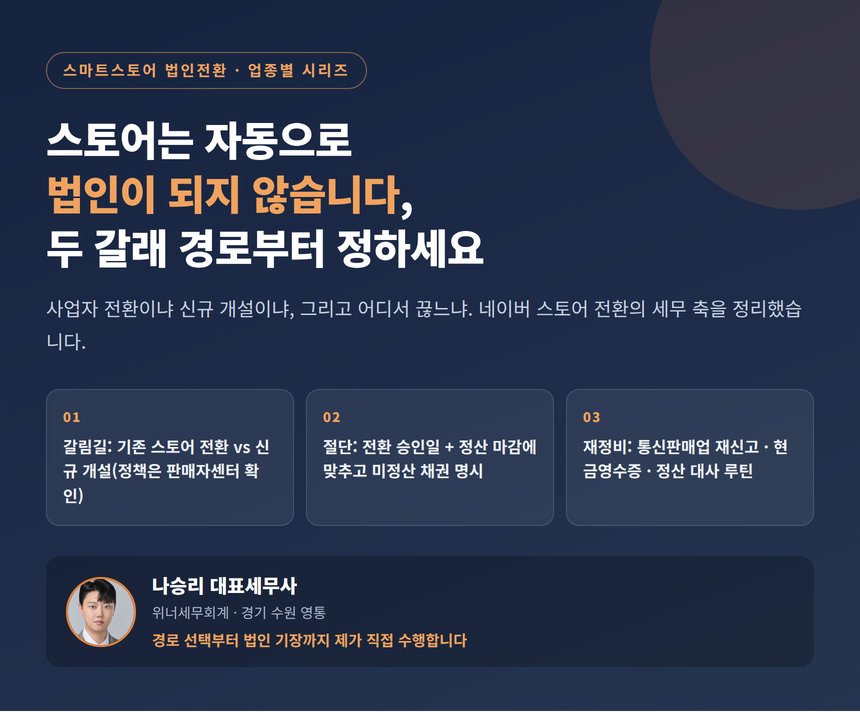 스마트스토어 법인전환 세무사, 스토어는 자동으로 법인이 되지 않습니다, 두 갈래 경로부터 정하세요