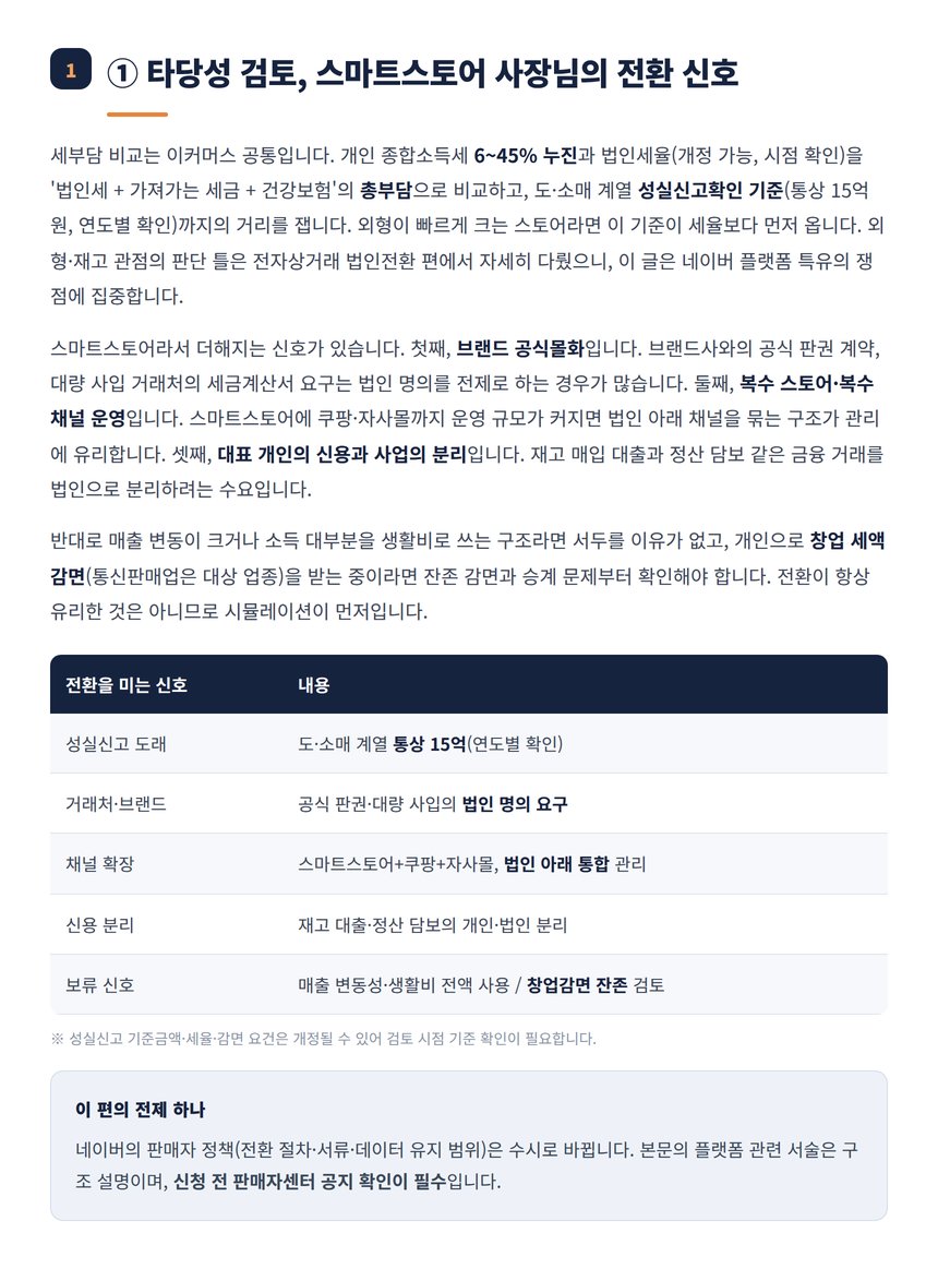 스마트스토어 법인전환 타당성 신호 정리표