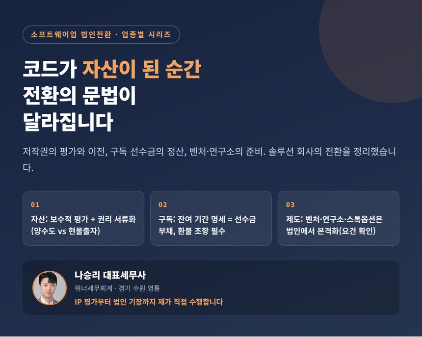 소프트웨어업 법인전환 세무사, 코드가 자산이 된 순간 전환의 문법이 달라집니다