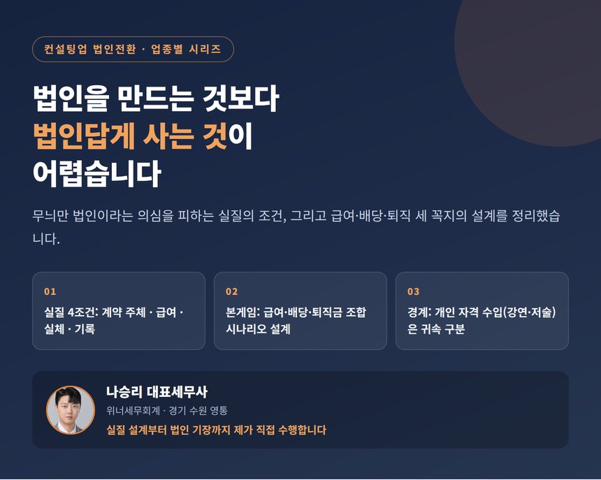 컨설팅업 법인전환 세무사, 법인을 만드는 것보다 법인답게 사는 것이 어렵습니다
