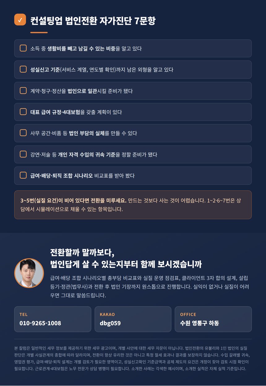 컨설팅업 법인전환 자가진단 7문항과 원스톱 안내