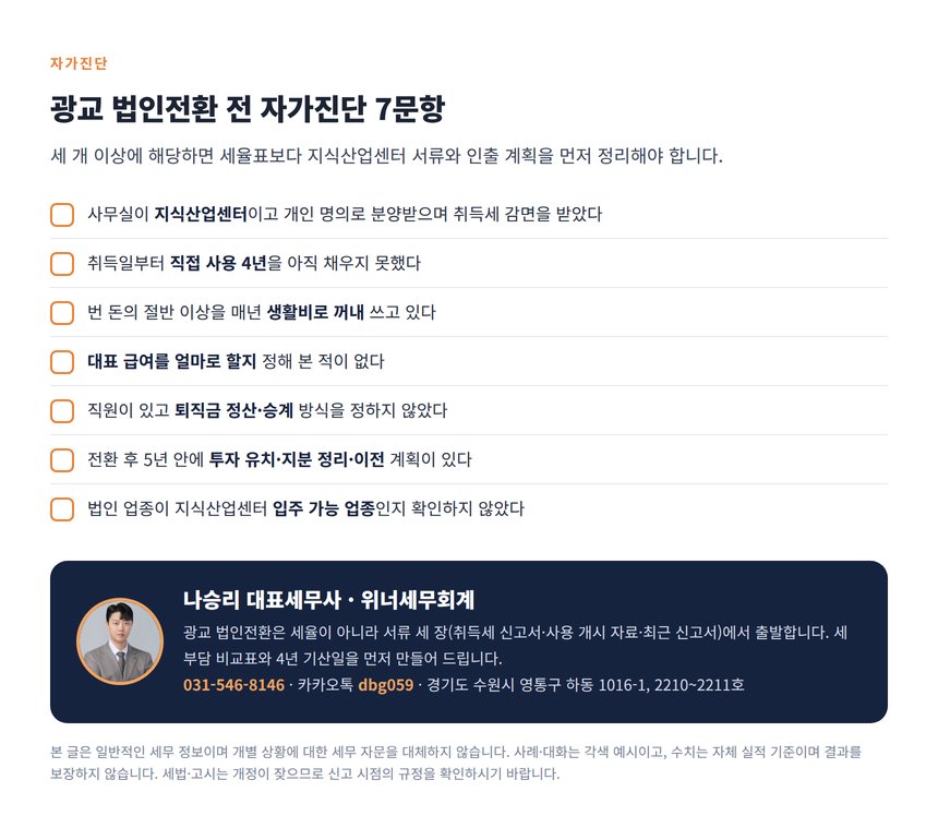 광교 법인전환 자가진단 7문항과 상담 안내