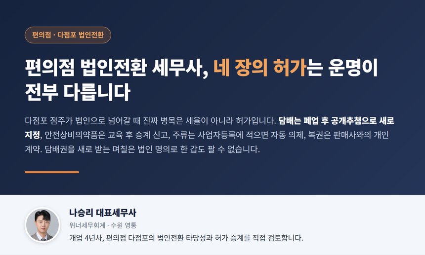 편의점 법인전환 세무사, 네 장의 허가가 각기 다르게 넘어가는 구조
