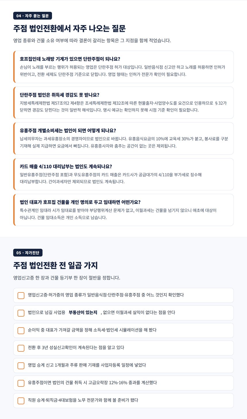 주점 법인전환 자주 묻는 질문과 전환 전 자가진단