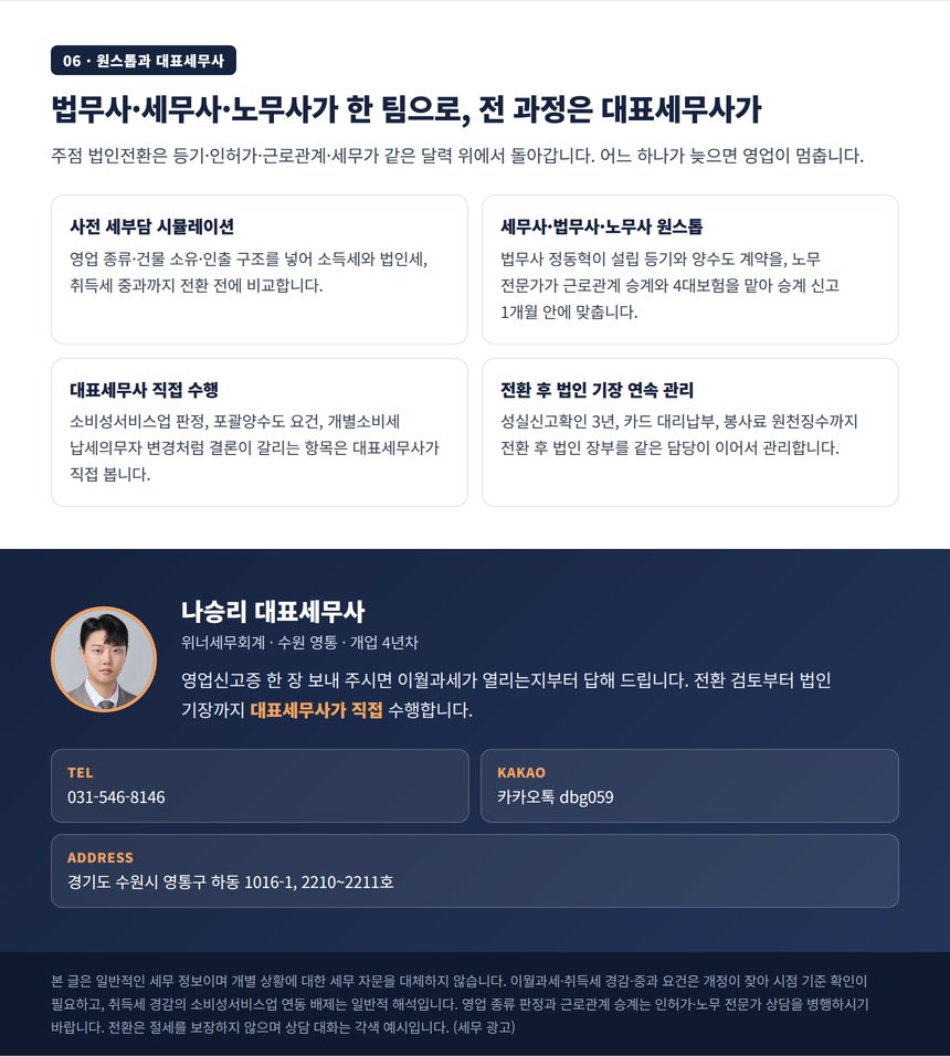 주점 법인전환 세무사 법무사 노무사 원스톱 상담 안내와 대표세무사 연락처