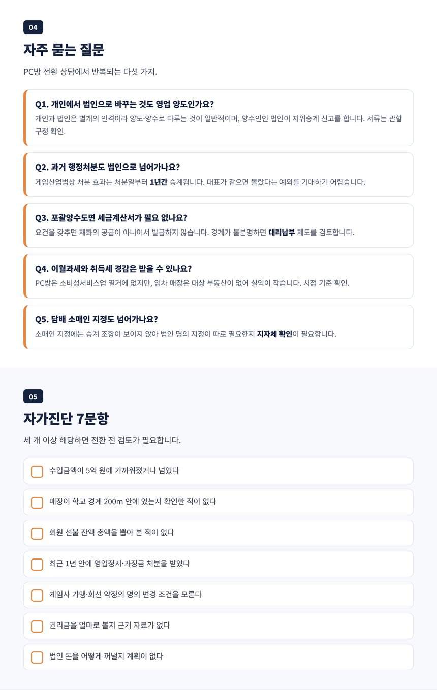 PC방 법인전환 세무사 자주 묻는 질문 다섯 가지와 전환 전 자가진단 일곱 문항