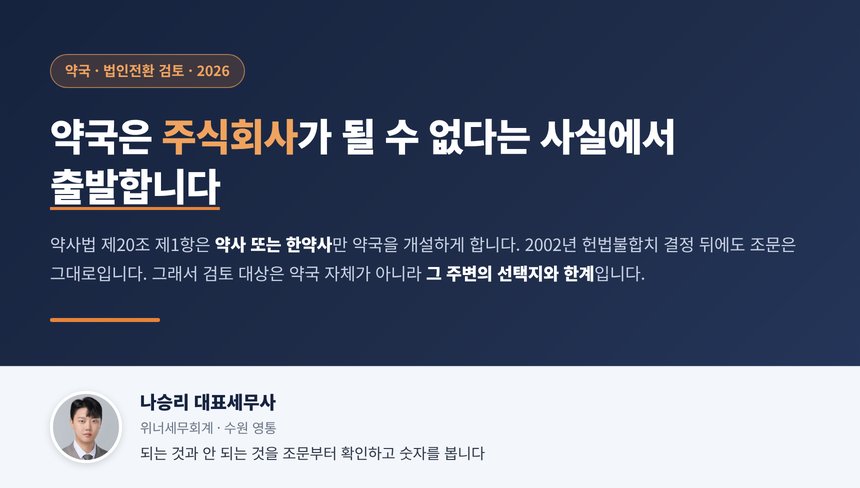 약국 법인전환 세무사 대표 이미지, 약사법 20조와 2002년 헌법불합치 결정에서 출발하는 검토